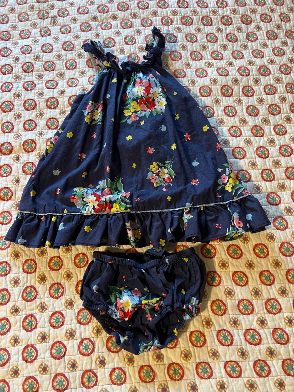 Ralph Lauren Navy Floral Dress Bloomer set size 12 months baby girl